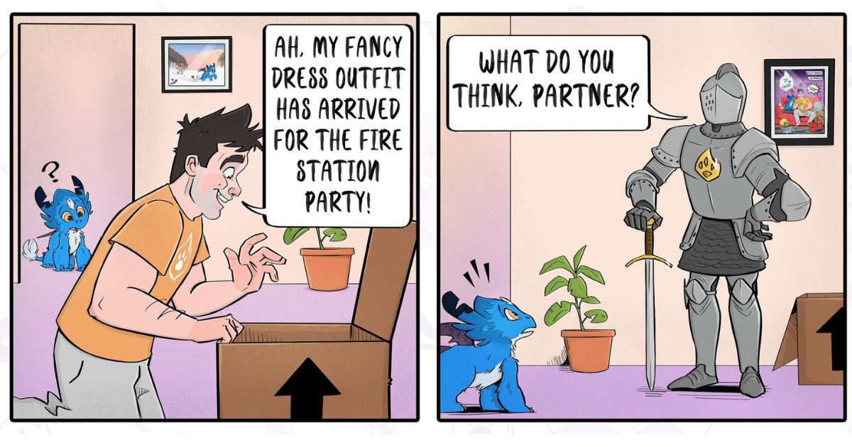 20 Hilarious Comics About the Adventures of a Baby Dragon Adopted by a Firefighter